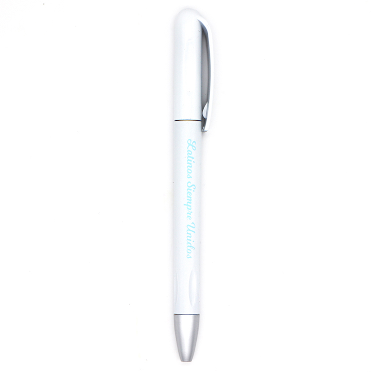 Customized promotional items simple pure white rotating plastic ballpoint pen